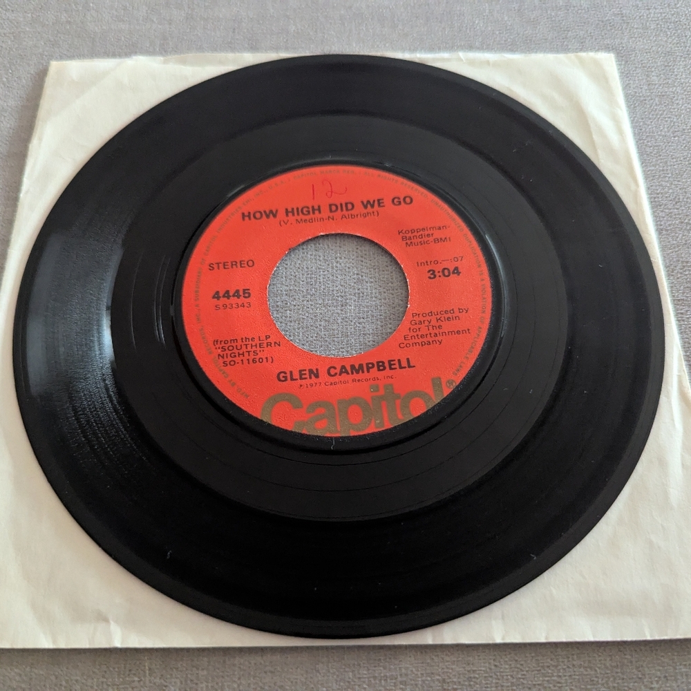 Glen Campbell Sunflower/How High Did We Go 45 Vinyl Record